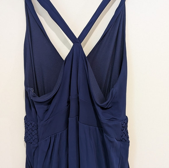 Anthropologie Maeve Yumi Maxi Dress Navy Blue V-Neck Woven Waistband Size 12 - Picture 3 of 11